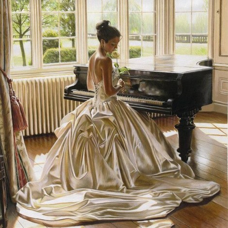 Vrouw Bij Piano, Diamond Painting