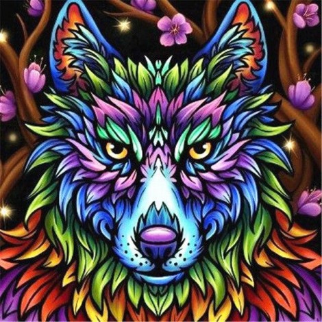 Gekleurde Wolf, Diamond Painting