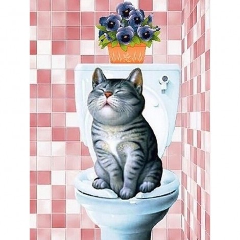 Kat Op Toilet, Diamond Painting